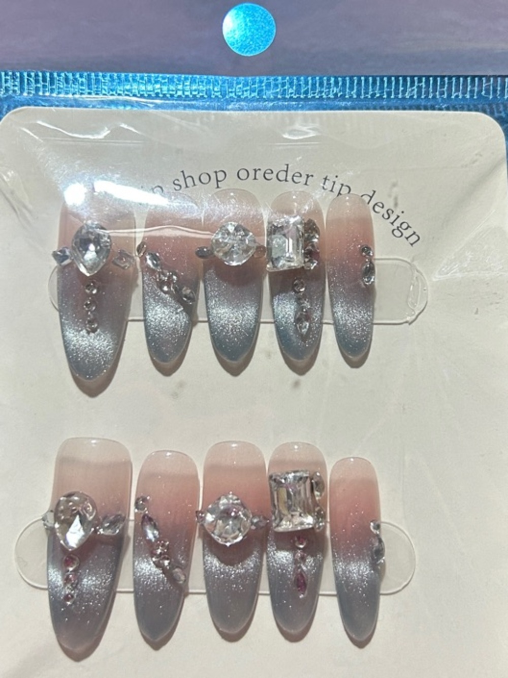 Rhinestone Ombre Press-On Nails - Pink to Silver